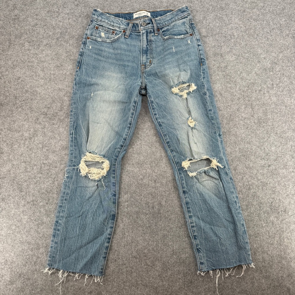 Y2K Abercrombie & Fitch Jeans Womens 25 0S The Boyfriend Blue Distressed EUC